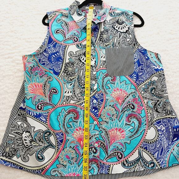 Blouse Size XL Pink Teal Stripe Resort Paisley Artcore Flamboyant Psychedelic - Picture 5 of 16